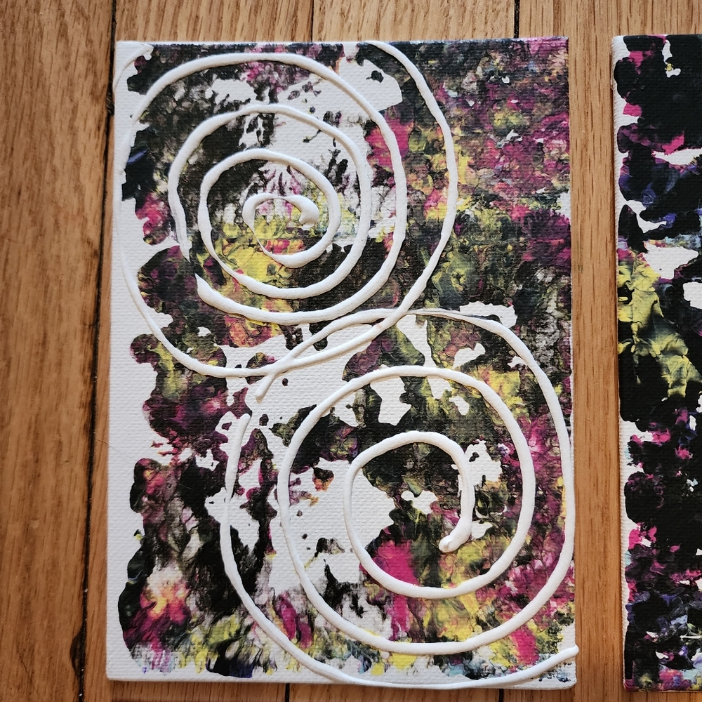 4 HANDCRAFTED Black Frame Paintings Abstract HANDPAINTED Wall Art Decor Tabletop - Picture 12 of 17